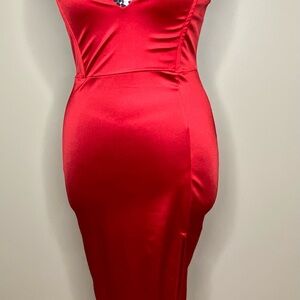 Fashion Nova Red Sweetheart Bodycon Midi Dress